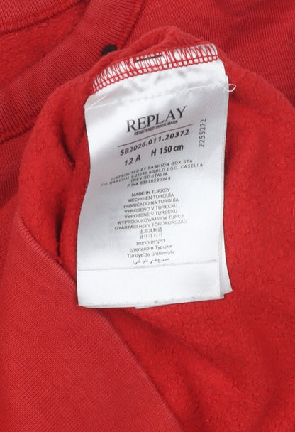 Replay Boys Red Pullover Sweatshirt, Crew Neck, Size 12 Years