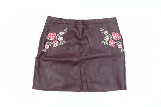 New Look Women's Purple Embroidered Pencil Skirt - Size 14