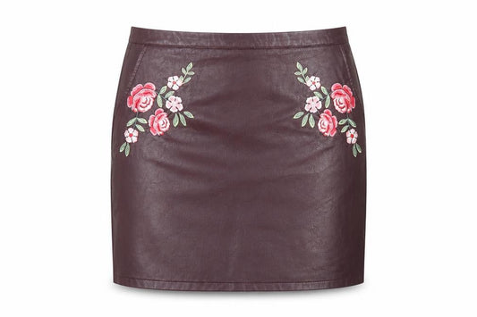 New Look Women's Purple Embroidered Pencil Skirt - Size 14