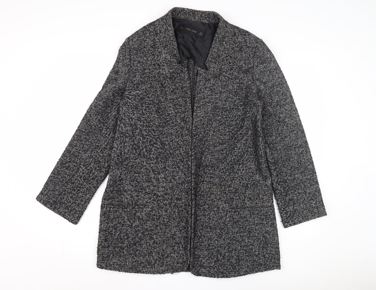 Womens UK Size L Zara Basic Black Overcoat