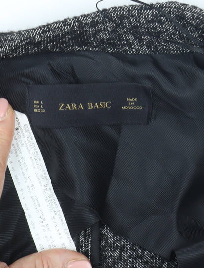 Womens UK Size L Zara Basic Black Overcoat