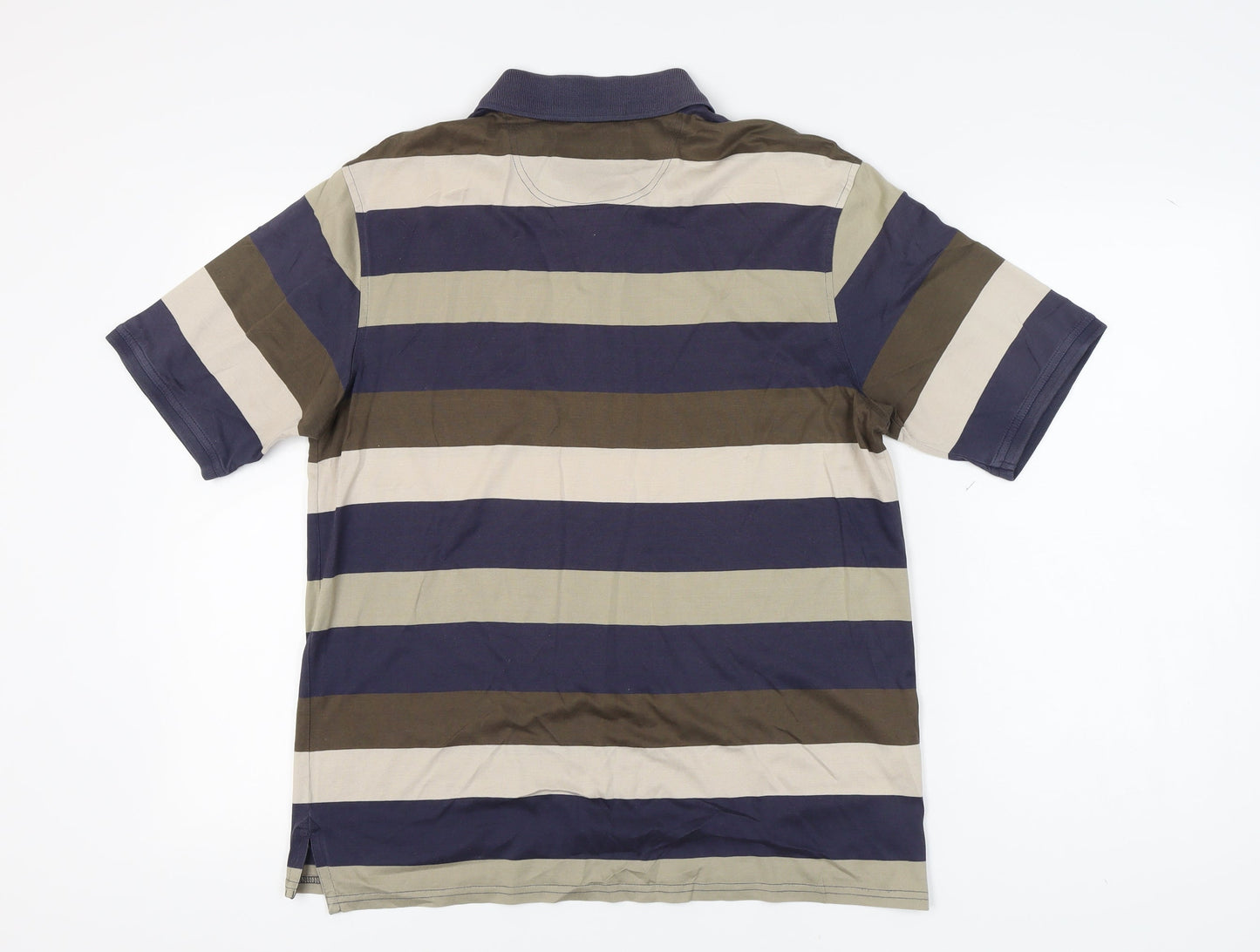 Marks and Spencer Men's Striped Polo, Medium, Blue/Brown