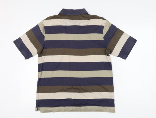 Marks and Spencer Men's Striped Polo, Medium, Blue/Brown