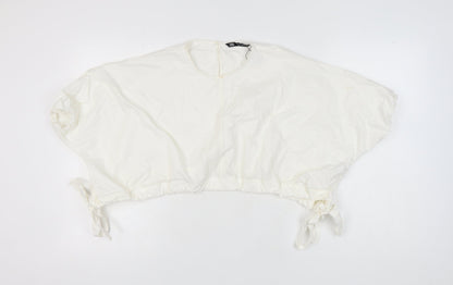 Womens UK Size L Zara White Cropped Blouse