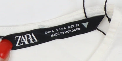 Womens UK Size L Zara White Cropped Blouse
