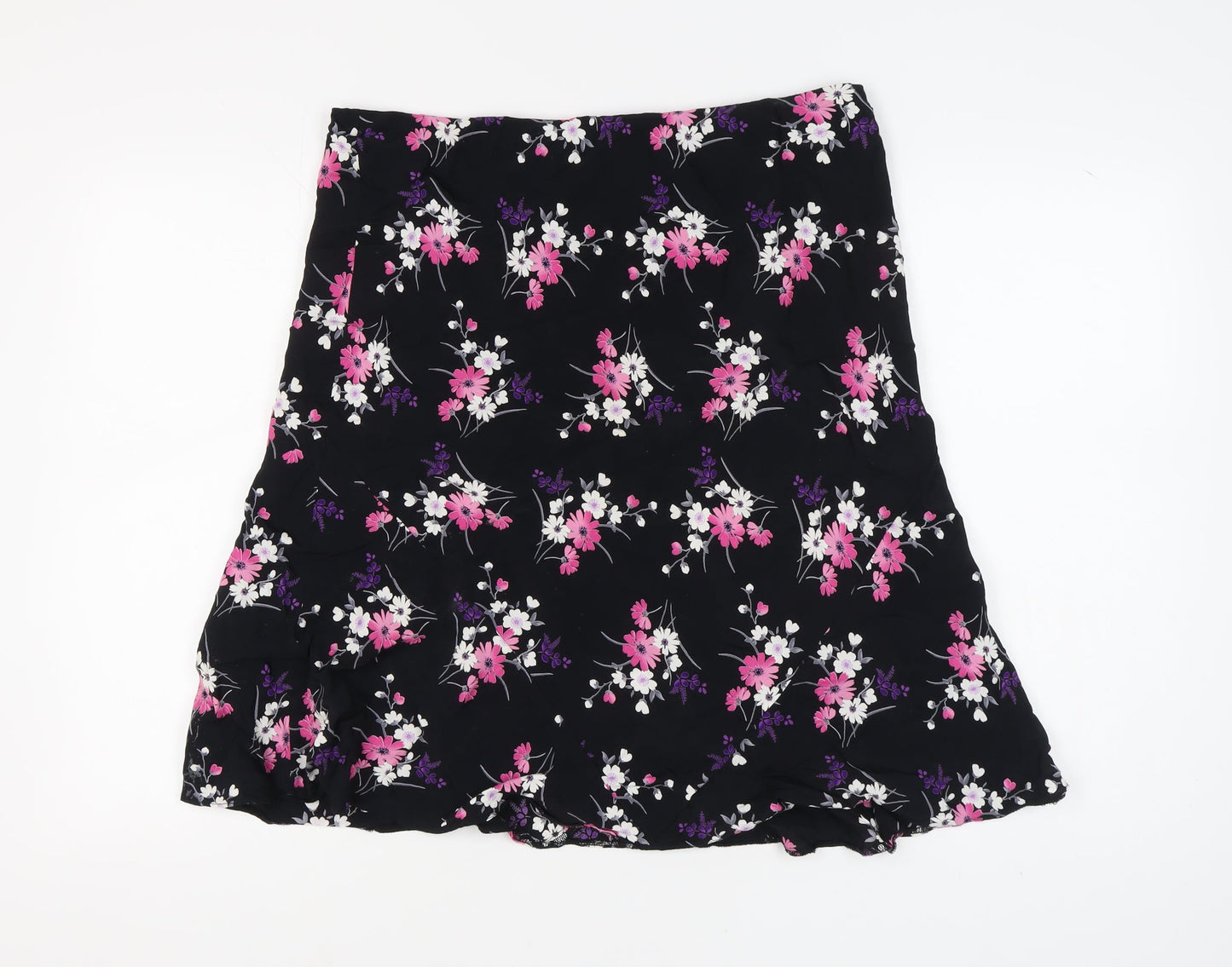 BHS Women's Black Floral A-Line Skirt Size 16