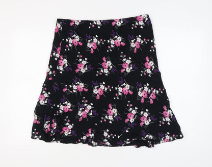 BHS Women's Black Floral A-Line Skirt Size 16