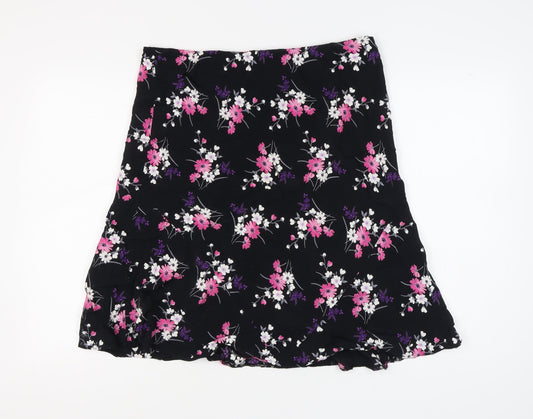 BHS Women's Black Floral A-Line Skirt Size 16