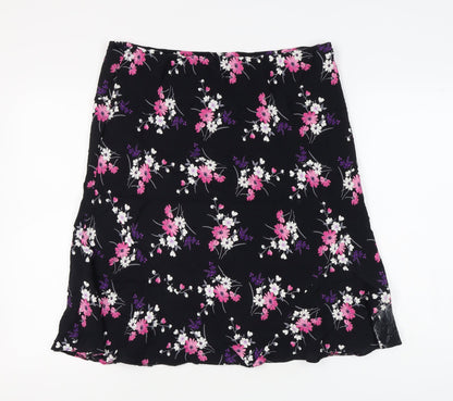 BHS Women's Black Floral A-Line Skirt Size 16