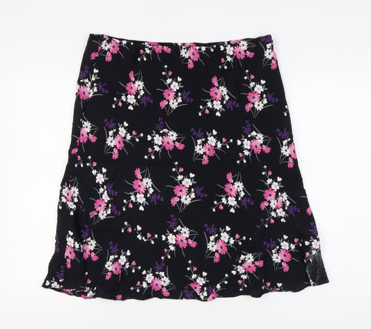 BHS Women's Black Floral A-Line Skirt Size 16