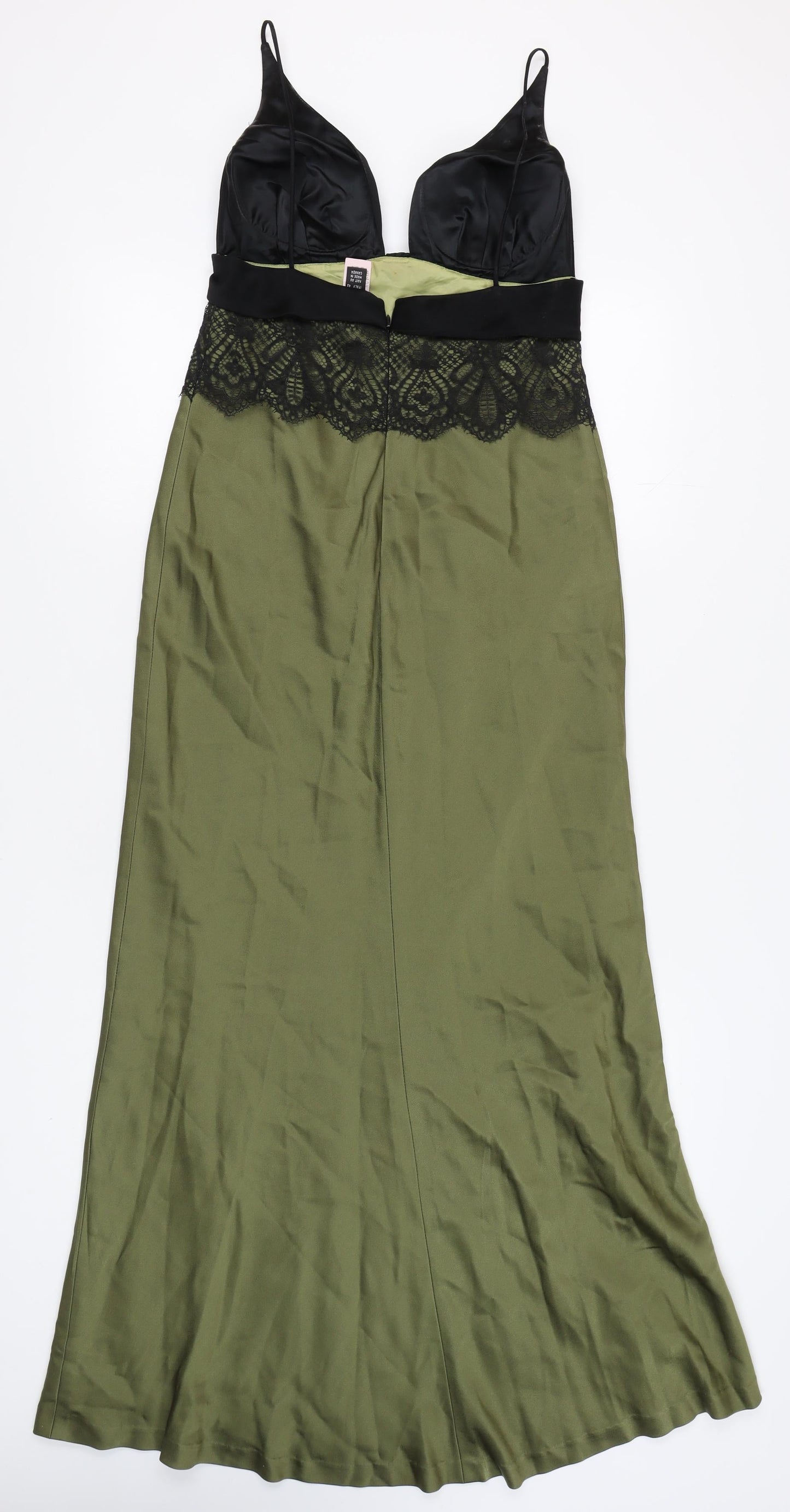 Selina Women's Black & Green Slip Dress, Size 12 V-Neck