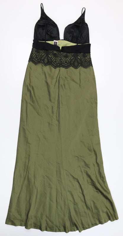 Selina Women's Black & Green Slip Dress, Size 12 V-Neck