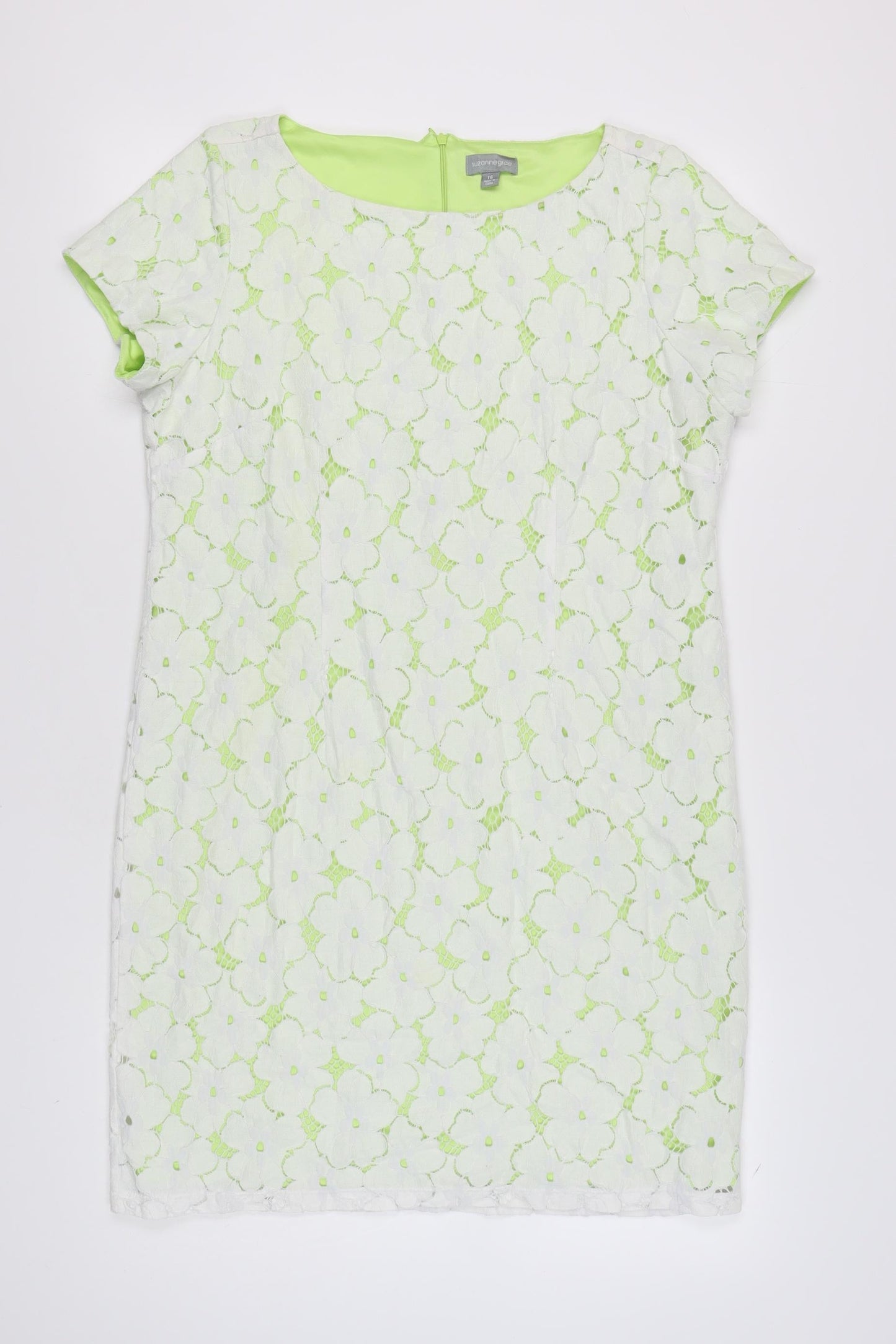Suzannegrae Women's Green Floral Lace Dress Size 16