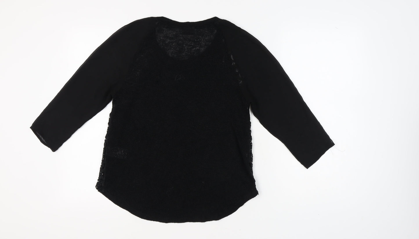 Pins and Needles Women's Black Crochet Accent Top S