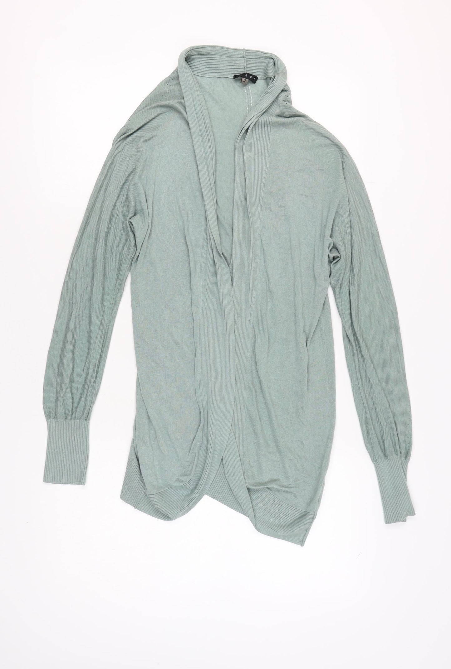 Coast Women's Green Open Front Cardigan Size 12 Modal Silk