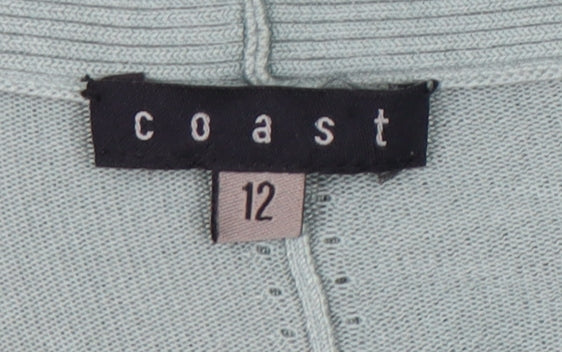 Coast Women's Green Open Front Cardigan Size 12 Modal Silk