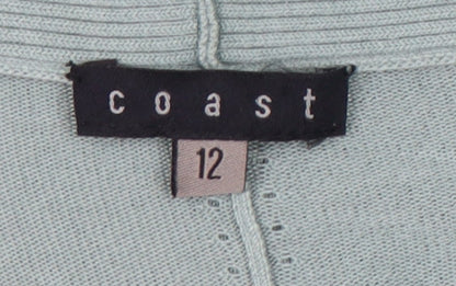 Coast Women's Green Open Front Cardigan Size 12 Modal Silk
