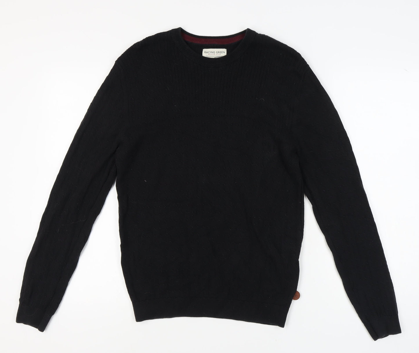 Racing Green Men's Black Cotton Pullover Jumper Size L