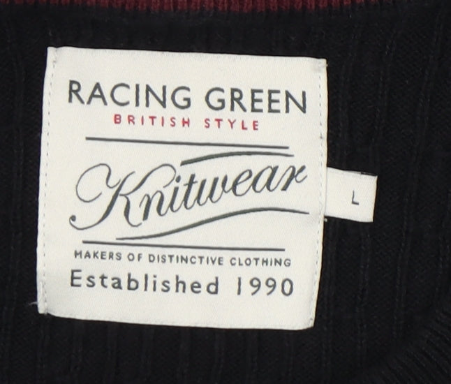Racing Green Men's Black Cotton Pullover Jumper Size L