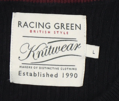 Racing Green Men's Black Cotton Pullover Jumper Size L