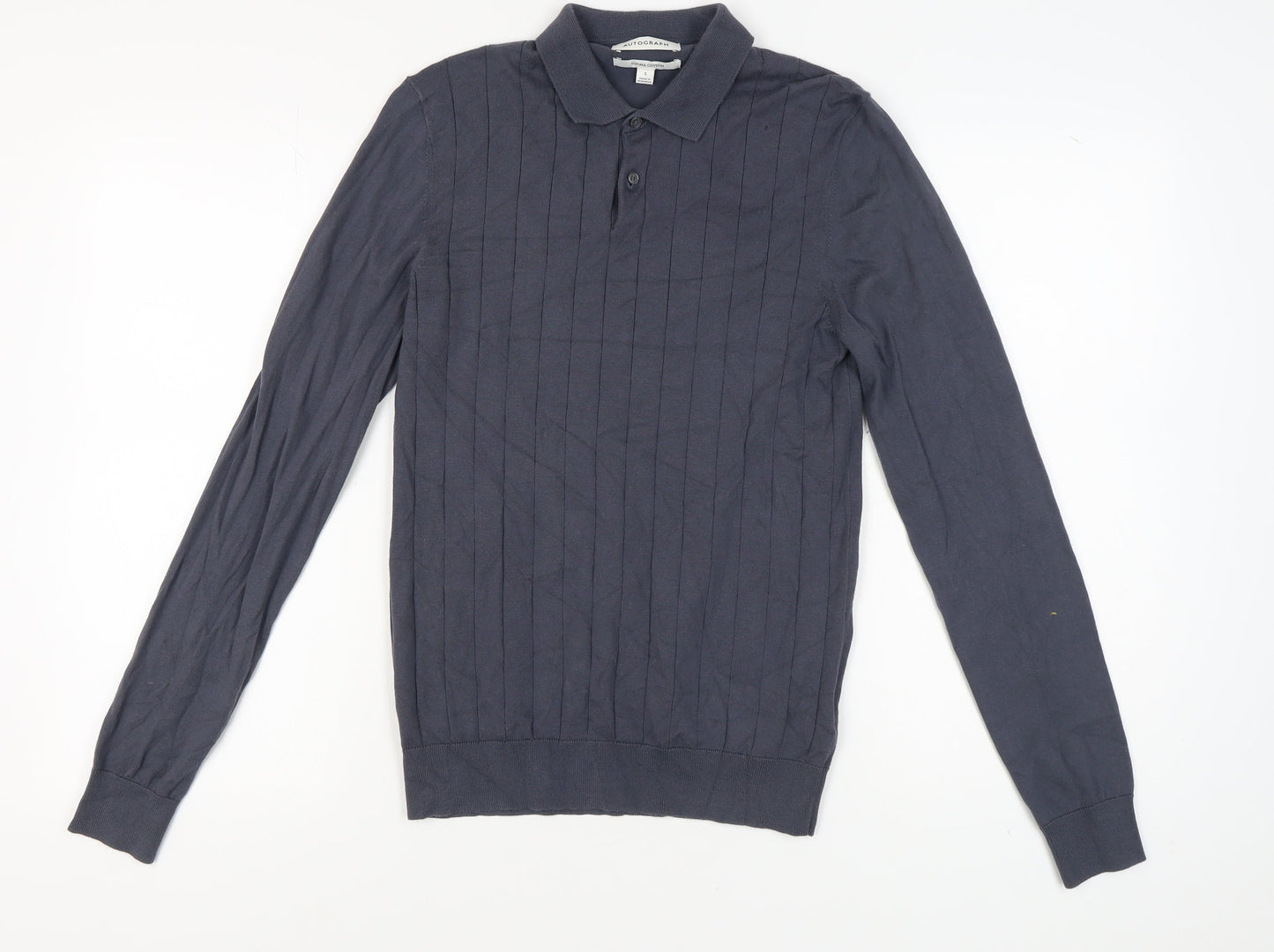 Marks and Spencer Men's Blue Long Sleeve Polo S