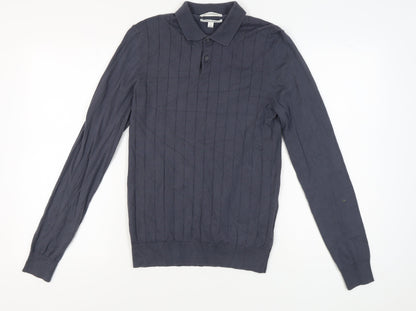 Marks and Spencer Men's Blue Long Sleeve Polo S