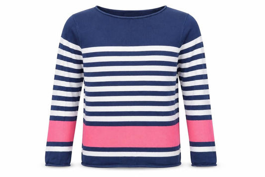 Front view of Lakeland unisex striped cotton jumper, size 16