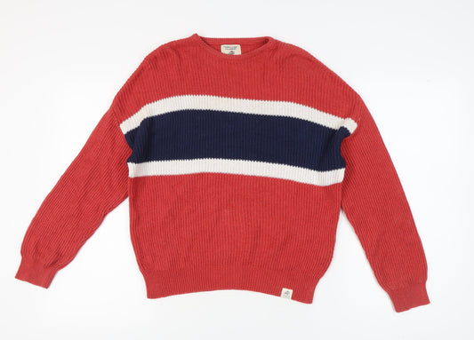 Pull&Bear Men's Red Striped Pullover Jumper XS