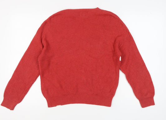 Pull&Bear Men's Red Striped Pullover Jumper XS