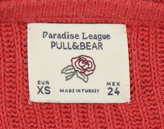 Pull&Bear Men's Red Striped Pullover Jumper XS