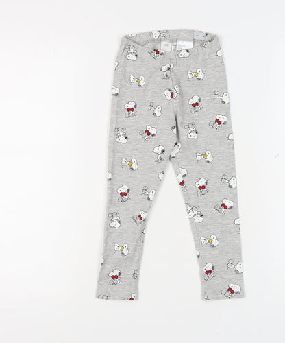 H&M Girls Grey Snoopy Ankle Leggings 4 Years Cotton Blend