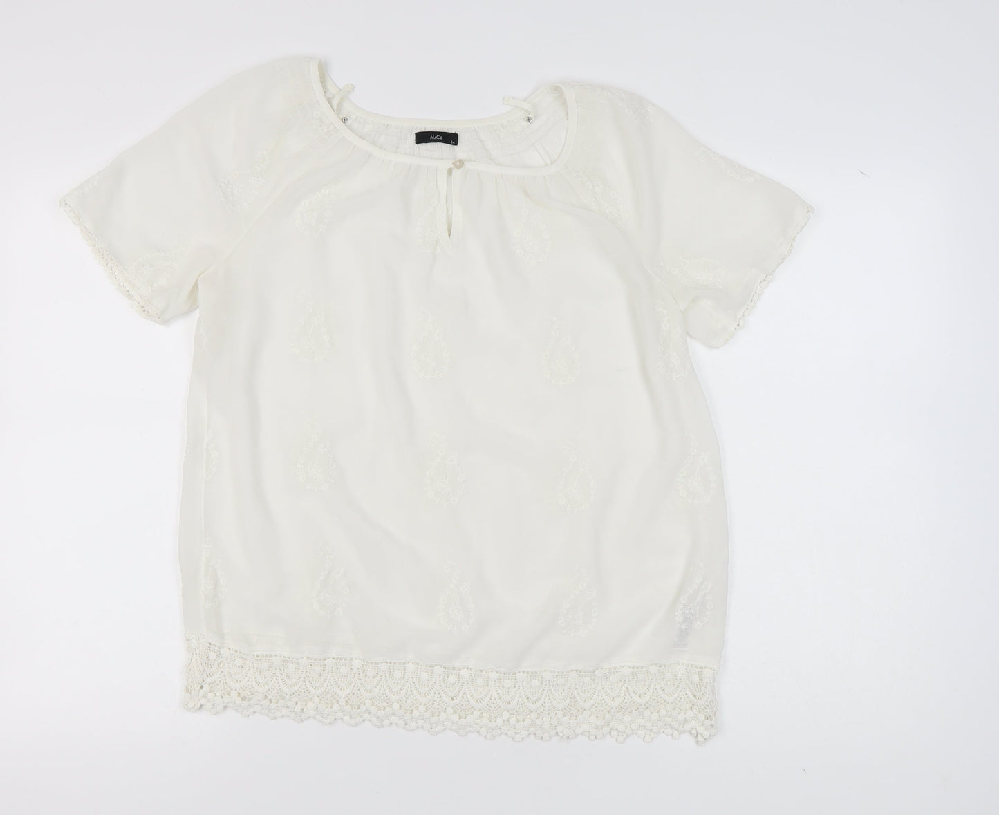 M&Co Women's Ivory Lace Accent Top Size 14