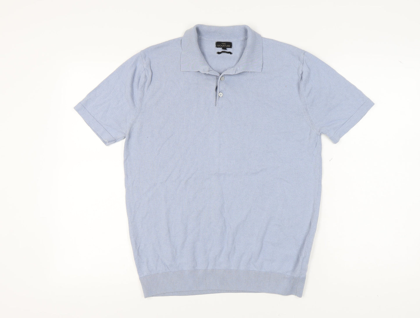 Next Men's Blue Polo Shirt, L, Solid Short Sleeve