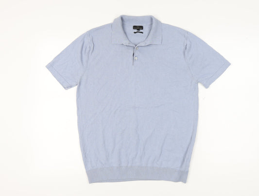 Next Men's Blue Polo Shirt, L, Solid Short Sleeve