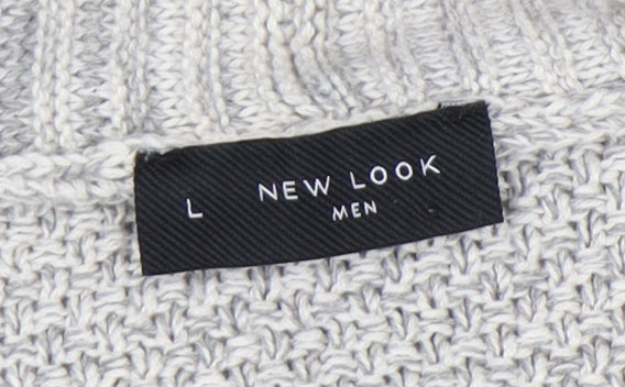 New Look Men's Grey Cardigan, Size L, Casual Knitwear