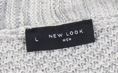 New Look Men's Grey Cardigan, Size L, Casual Knitwear