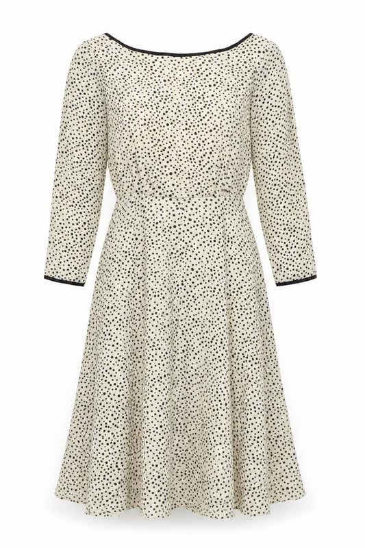 Front view of After Six Ivory Polka Dot Fit & Flare Dress, size 12