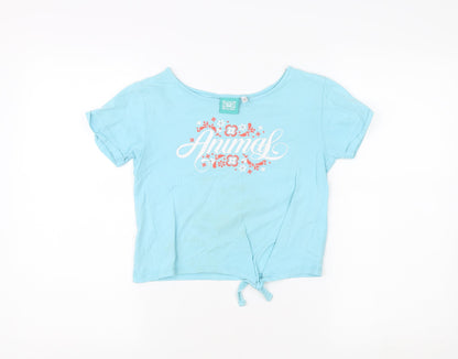Animal Girls Blue Cropped T-Shirt 9-10 Years, Graphic Logo Top