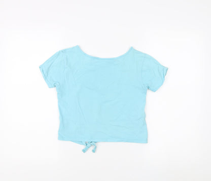 Animal Girls Blue Cropped T-Shirt 9-10 Years, Graphic Logo Top