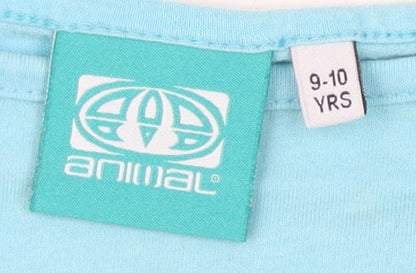 Animal Girls Blue Cropped T-Shirt 9-10 Years, Graphic Logo Top