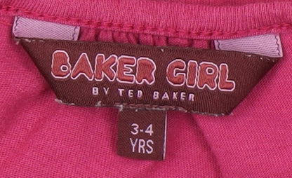 Ted Baker Girls Pink Button T-Shirt 3-4 Years