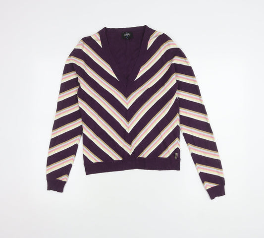 Jasper Conran Women's Purple Striped V-Neck Pullover M