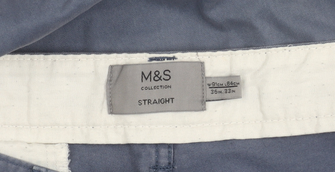 Marks and Spencer Men's Blue Straight Trousers Size 36