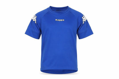 Front view of Kappa boys’ blue polyester t-shirt, age 6, sporty style