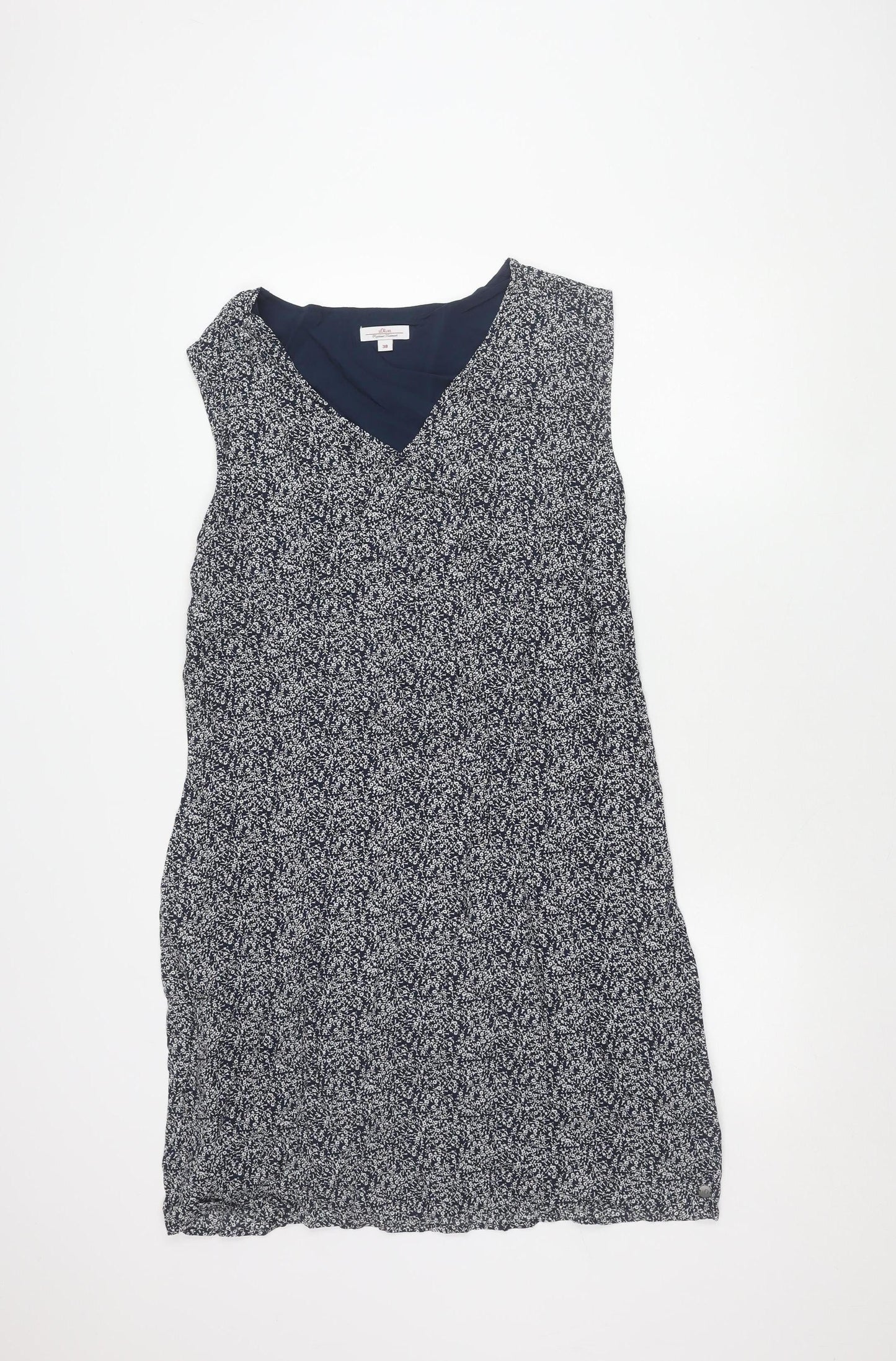 s.Oliver Women's Blue Floral V-Neck Dress Size 14