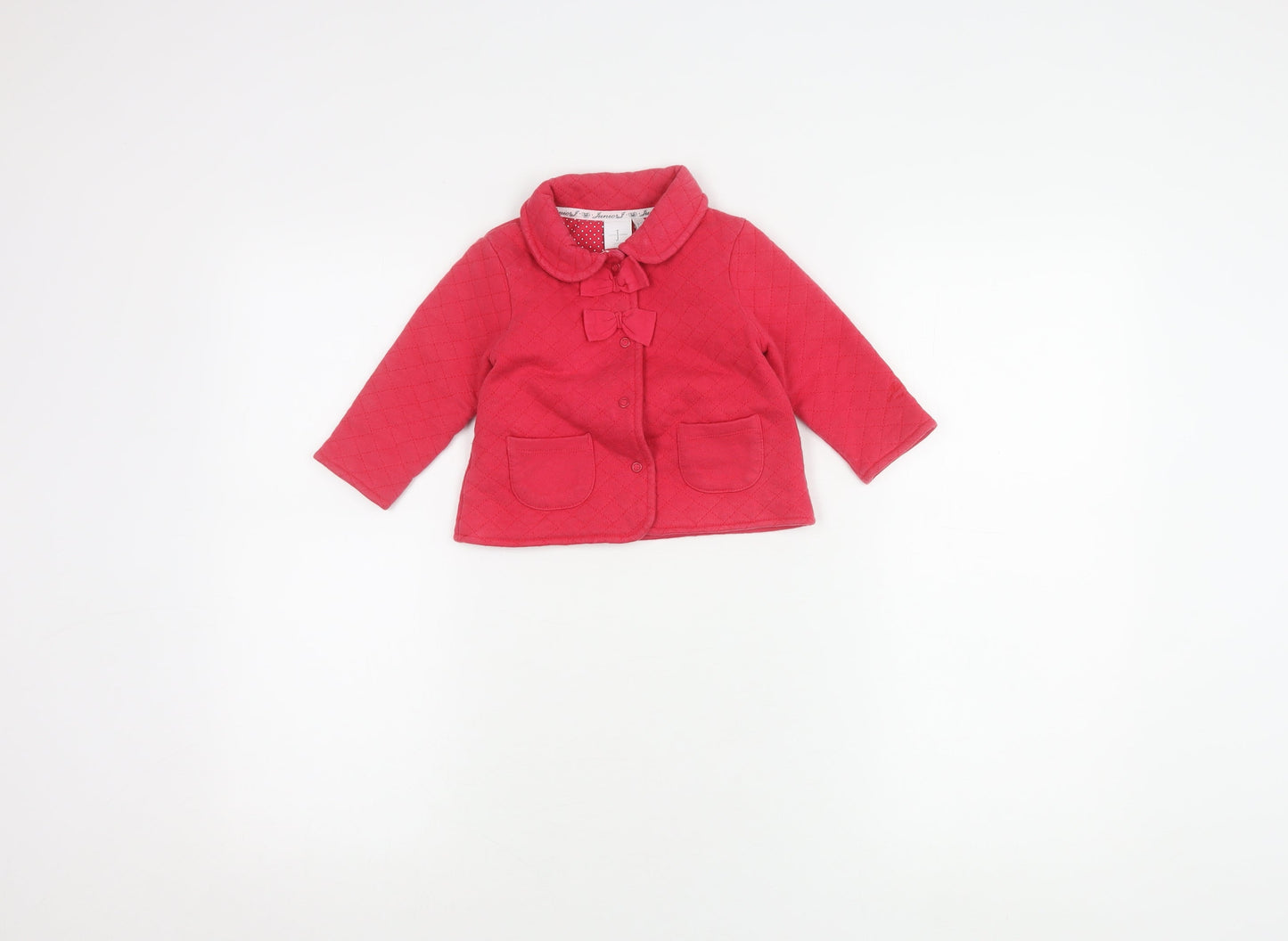 Jasper Conran Girls Red Quilted Jacket 9-12 Months Bow Accent