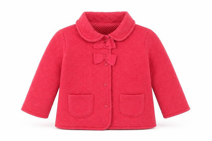 Jasper Conran Girls Red Quilted Jacket 9-12 Months Bow Accent