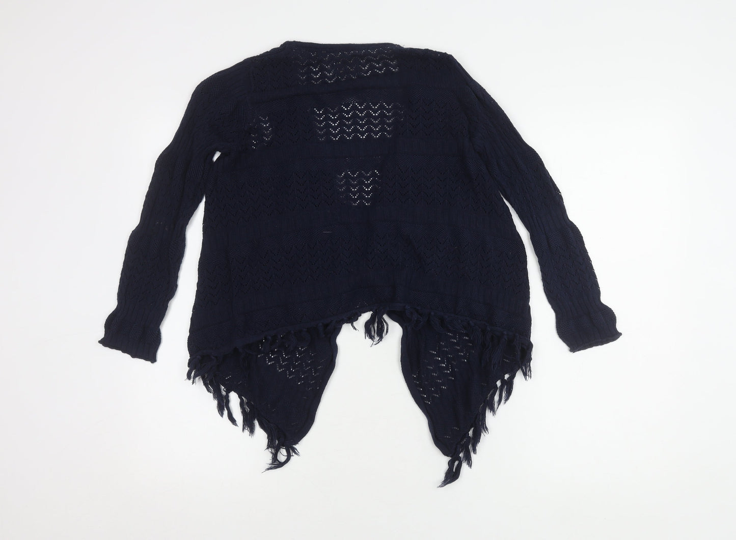Mantaray Girls Blue Cardigan Age 7-8 Fringe Knit Lightweight
