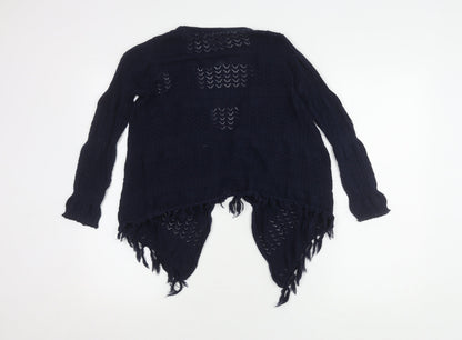 Mantaray Girls Blue Cardigan Age 7-8 Fringe Knit Lightweight