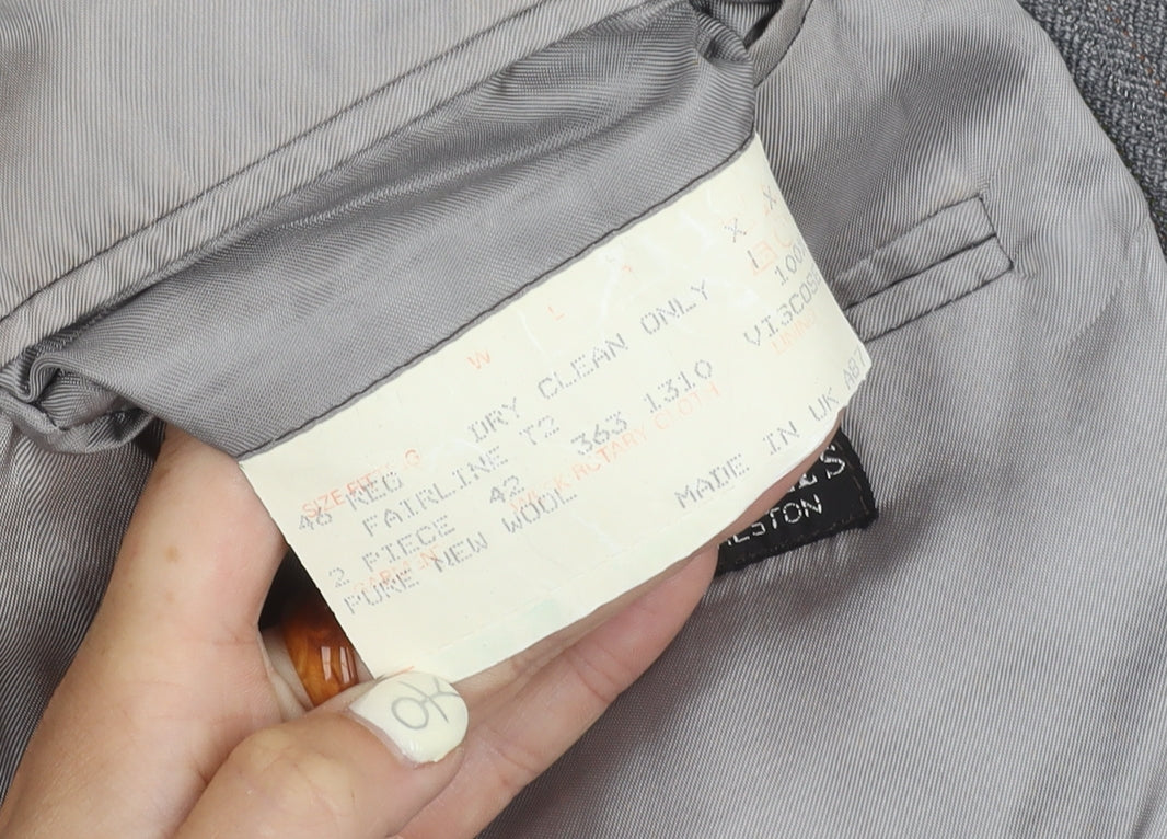 Magee Men's Grey Wool Blazer 46 Regular Fit Jacket